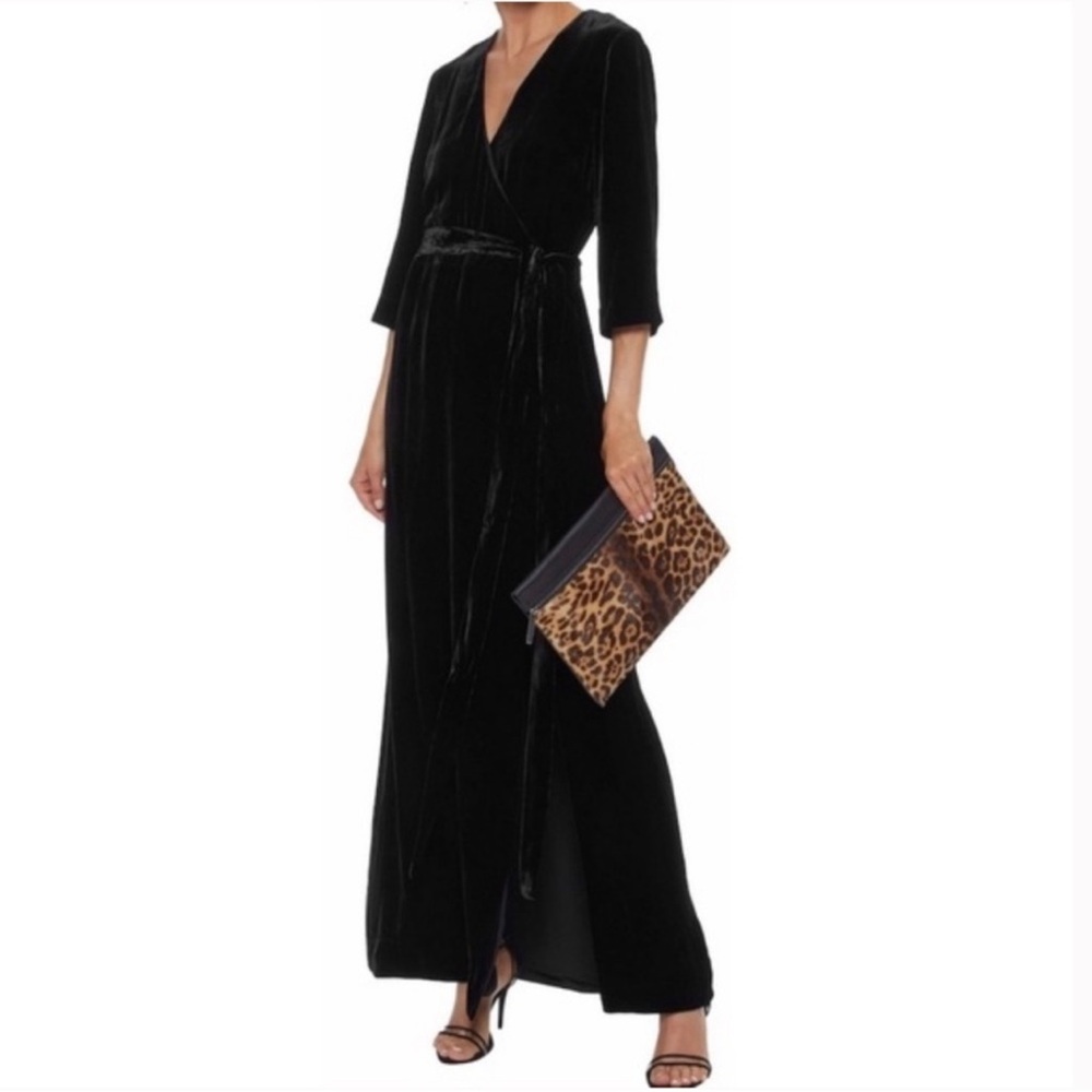 L'AGENCE Rosalind Velvet Wrap Dress - Black - Small - NWOT